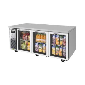 Turbo Air JUR-72-G-N J Series Glass Door Undercounter Side Mount Refrigerator, Three-Section