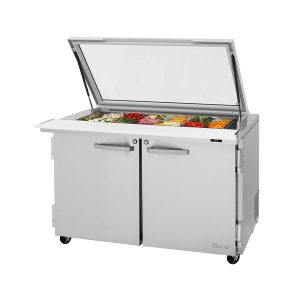 Turbo Air PST-48-18-N-GL Pro Series Mega Top Sandwich/Salad Prep Table With Glass Lid, Two-Section, Rear Mount