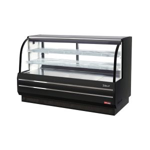 Turbo Air TCGB-72DR-W(B) Bakery Case, Non-Refrigerated, 72 1/2 "W, 23.2 Cu.Ft., Curved Front Tempered Glass