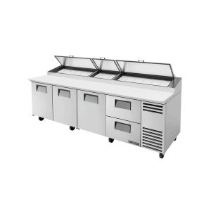 True TPP-AT-119D-2-HC Pizza Prep, 33 - 41?F pan rail, stainless steel cover, 19-1/2"D cutting board