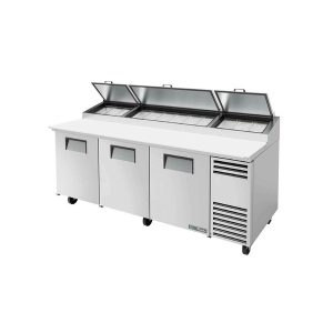 True TPP-AT-93-HC Pizza Prep, 33 - 41?F pan rail, stainless steel cover, 19-1/2"D cutting board
