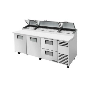True TPP-AT-93D-2-HC Pizza Prep, 33 - 41?F pan rail, stainless steel cover, 19-1/2"D cutting board
