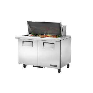True TSSU-48-18M-B-HC Mega Top Sandwich/Salad Unit, (18) 1/6 size (4"D) poly pans, stainless steel insulated cov
