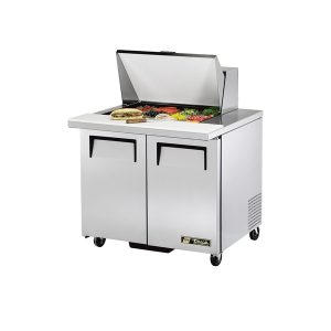 True TSSU-36-12M-B-HC Mega Top Sandwich/Salad Unit, (12) 1/6 size (4"D) poly pans, stainless steel insulated cov