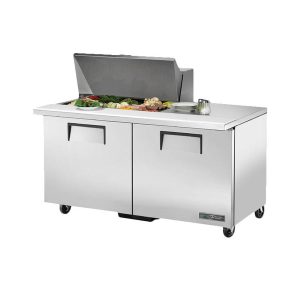 True TSSU-60-15M-B-HC Mega Top Sandwich/Salad Unit, (15) 1/6 size (4"D) poly pans, stainless steel insulated cov