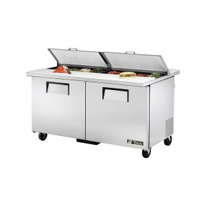 True TSSU-60-16-DS-ST-HC Dual Side Sandwich/Salad Unit, (16) 1/6 size (4"D) poly pans, (2) stainless steel insulate