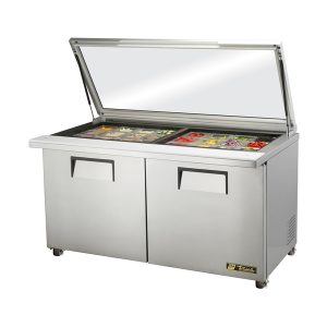 True TSSU-60-24M-B-ST-FGLID-HC Mega Top Sandwich/Salad Unit, (24) 1/6 size (4"D) poly pans, heavy-duty flat glass lid
