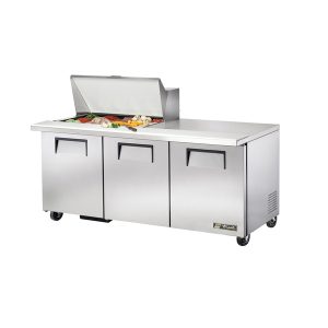 True TSSU-72-15M-B-HC Mega Top Sandwich/Salad Unit, (15) 1/6 size (4"D) poly pans, stainless steel insulated cov