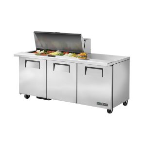 True TSSU-72-18M-B-HC Mega Top Sandwich/Salad Unit, (18) 1/6 size (4"D) poly pans, stainless steel insulated cov