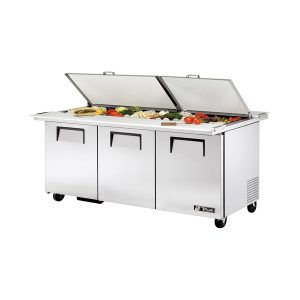 True TSSU-72-30M-B-DS-ST-HC Dual Side Mega Top Sandwich/Salad Unit, (30) 1/6 size (4"D) poly pans, (2) stainless steel